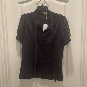 Bella Pogue Women’s Black Chiffon Short Sleeve Blouse Size Medium:NWT